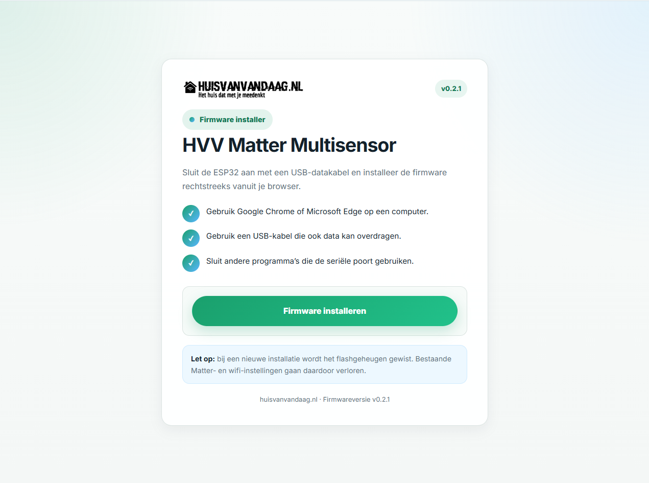 Screenshot van de HVV Matter Web Installer
